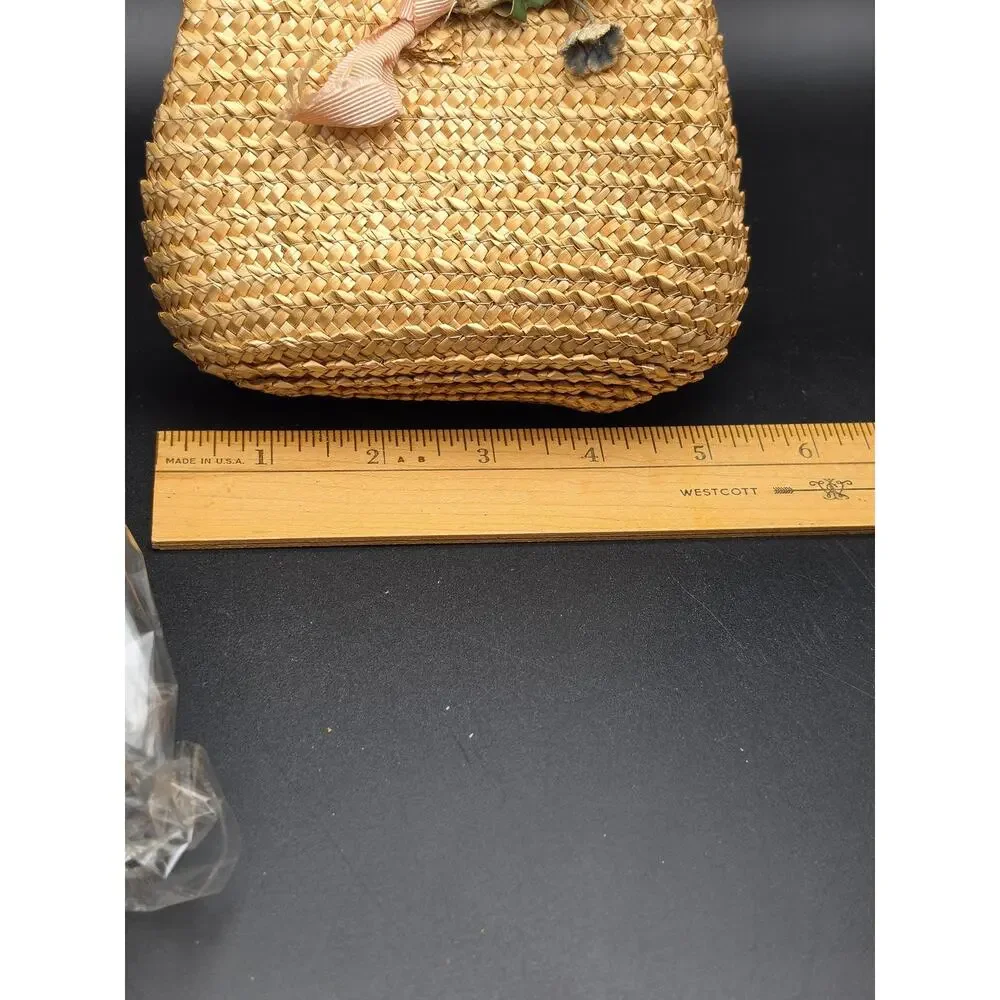 Vintage woven Mini handbag artificial flowers child size